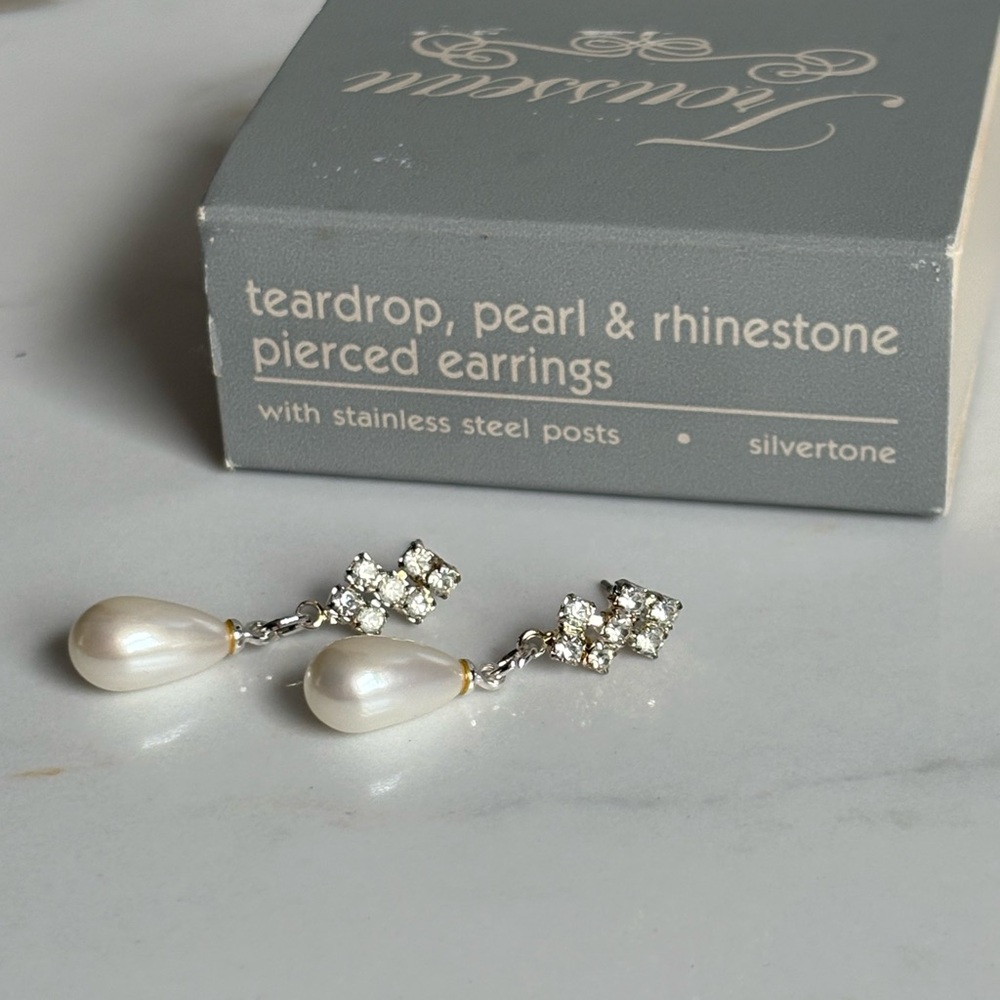 1993 Avon Trousseau Rhinestone & Pearl Drop Earrings NIB | Vintage Bridal Glam